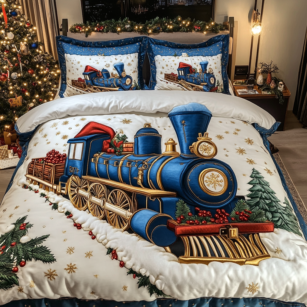 North Pole Locomotive -Piece Quilted Bedding Set VTQ-Myprintsy