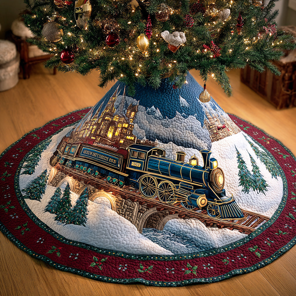 Northbound Train Christmas Quilted Tree Skirt TD-Myprintsy