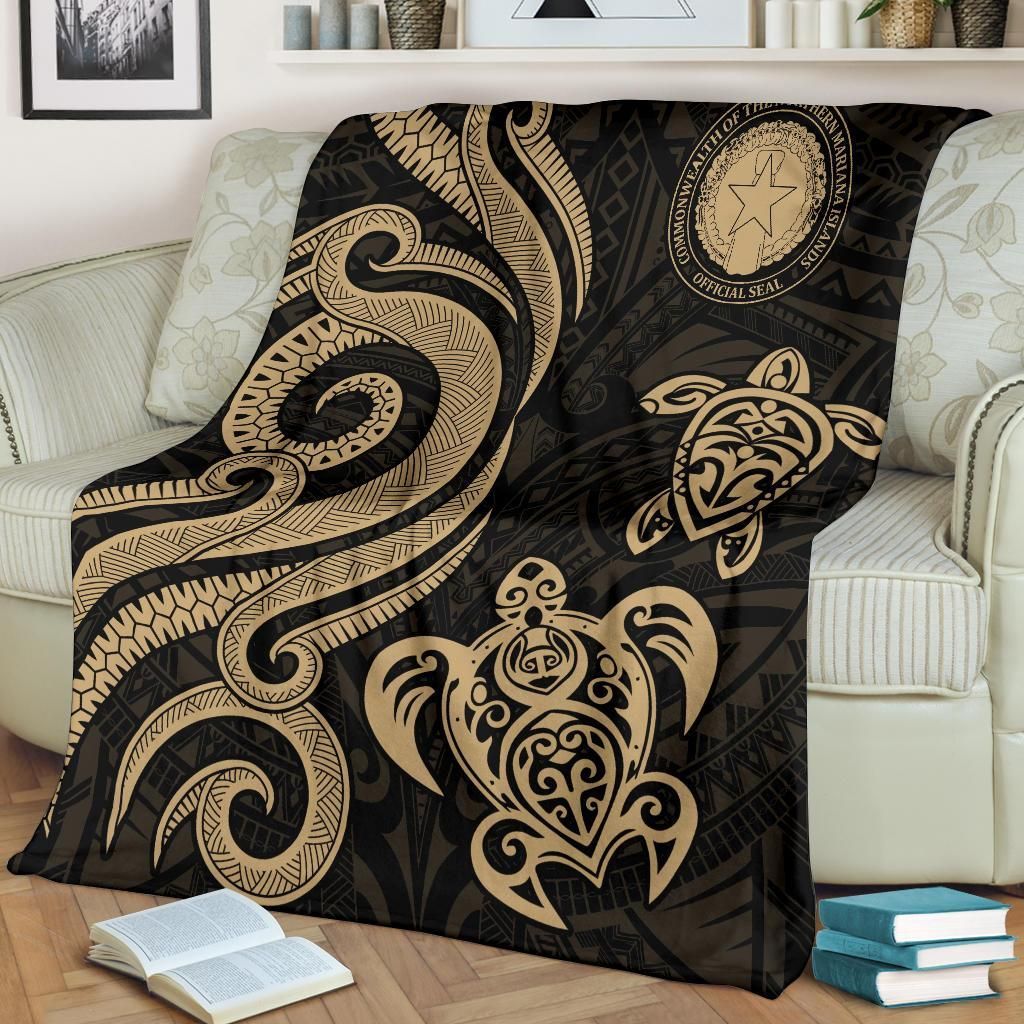 Northern Mariana Premium Blanket - Tentacle Turtle Gold-Myprintsy