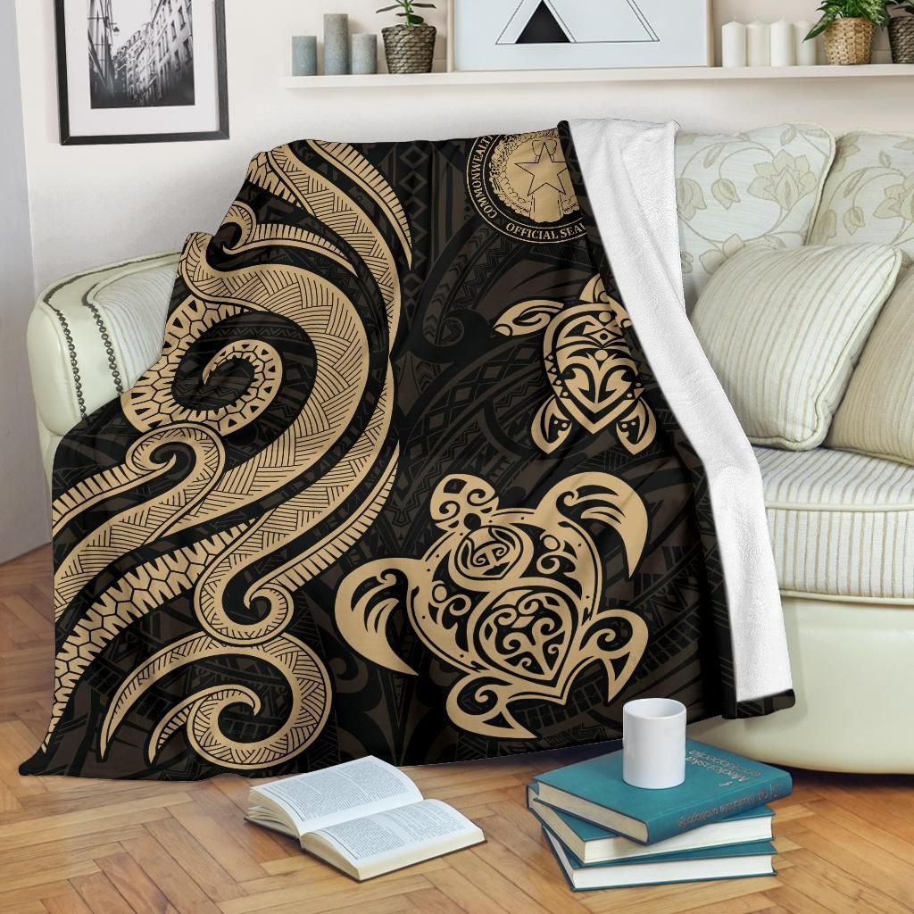 Northern Mariana Premium Blanket - Tentacle Turtle Gold-Myprintsy