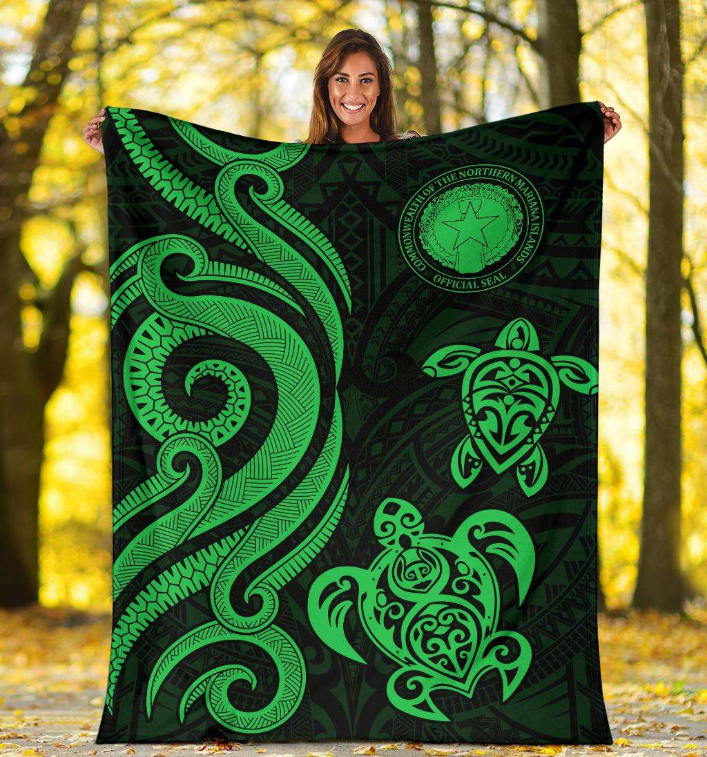 Northern Mariana Premium Blanket - Tentacle Turtle Green-Myprintsy