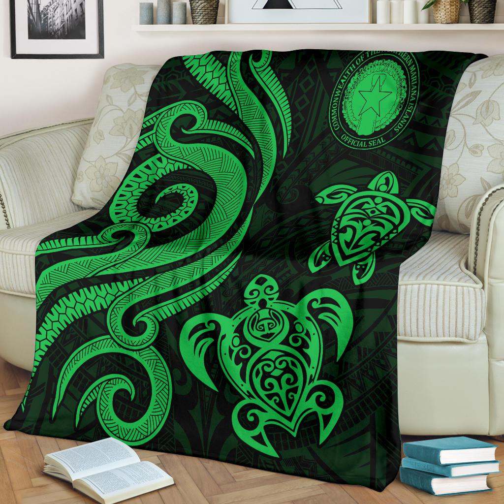 Northern Mariana Premium Blanket - Tentacle Turtle Green-Myprintsy
