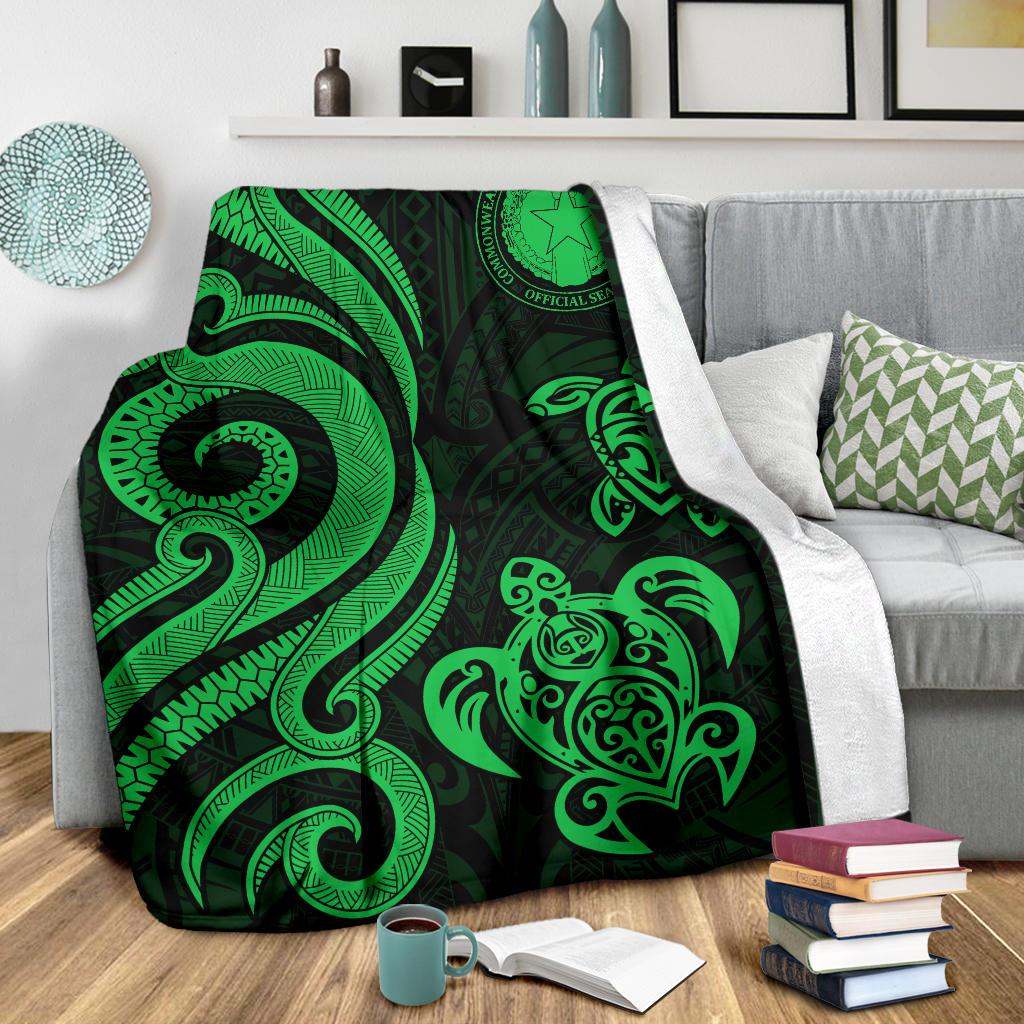 Northern Mariana Premium Blanket - Tentacle Turtle Green-Myprintsy