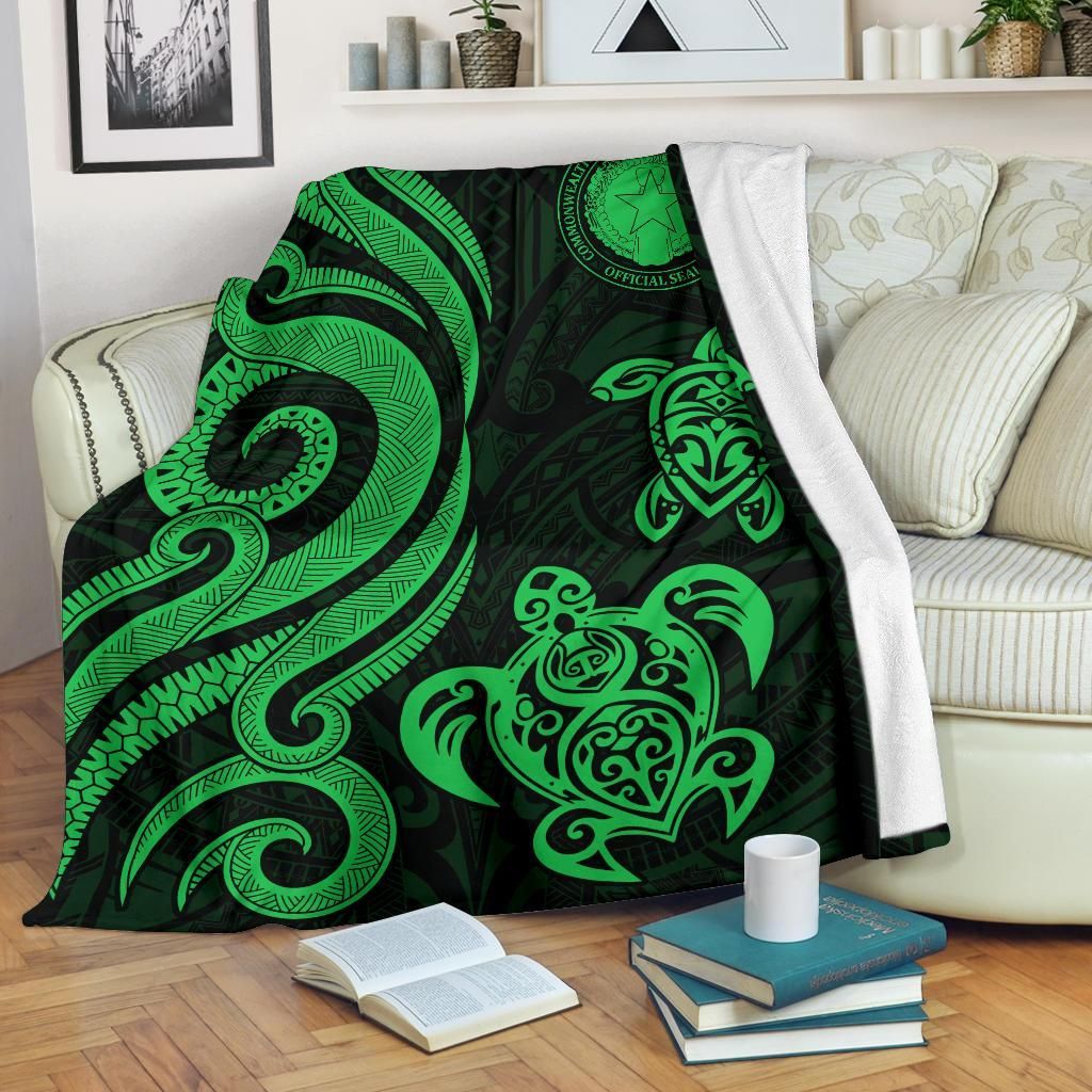 Northern Mariana Premium Blanket - Tentacle Turtle Green-Myprintsy
