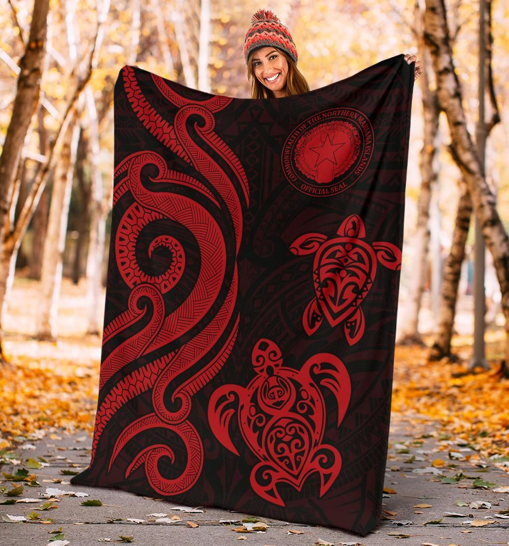 Northern Mariana Premium Blanket - Tentacle Turtle Red-Myprintsy