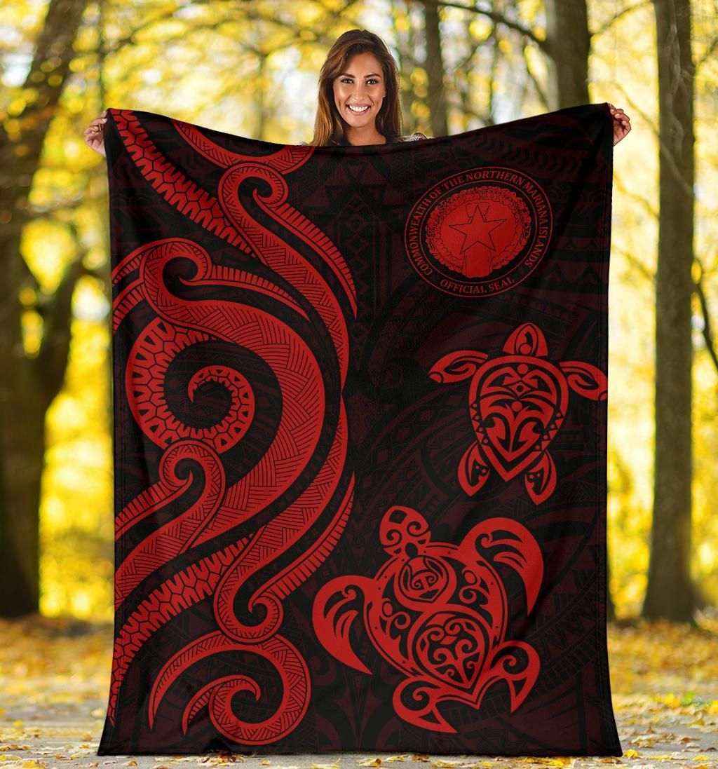 Northern Mariana Premium Blanket - Tentacle Turtle Red-Myprintsy