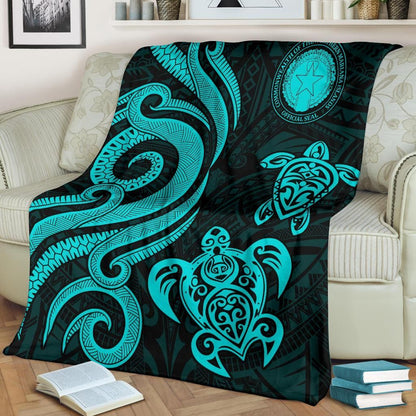 Northern Mariana Premium Blanket - Tentacle Turtle Turquoise-Myprintsy