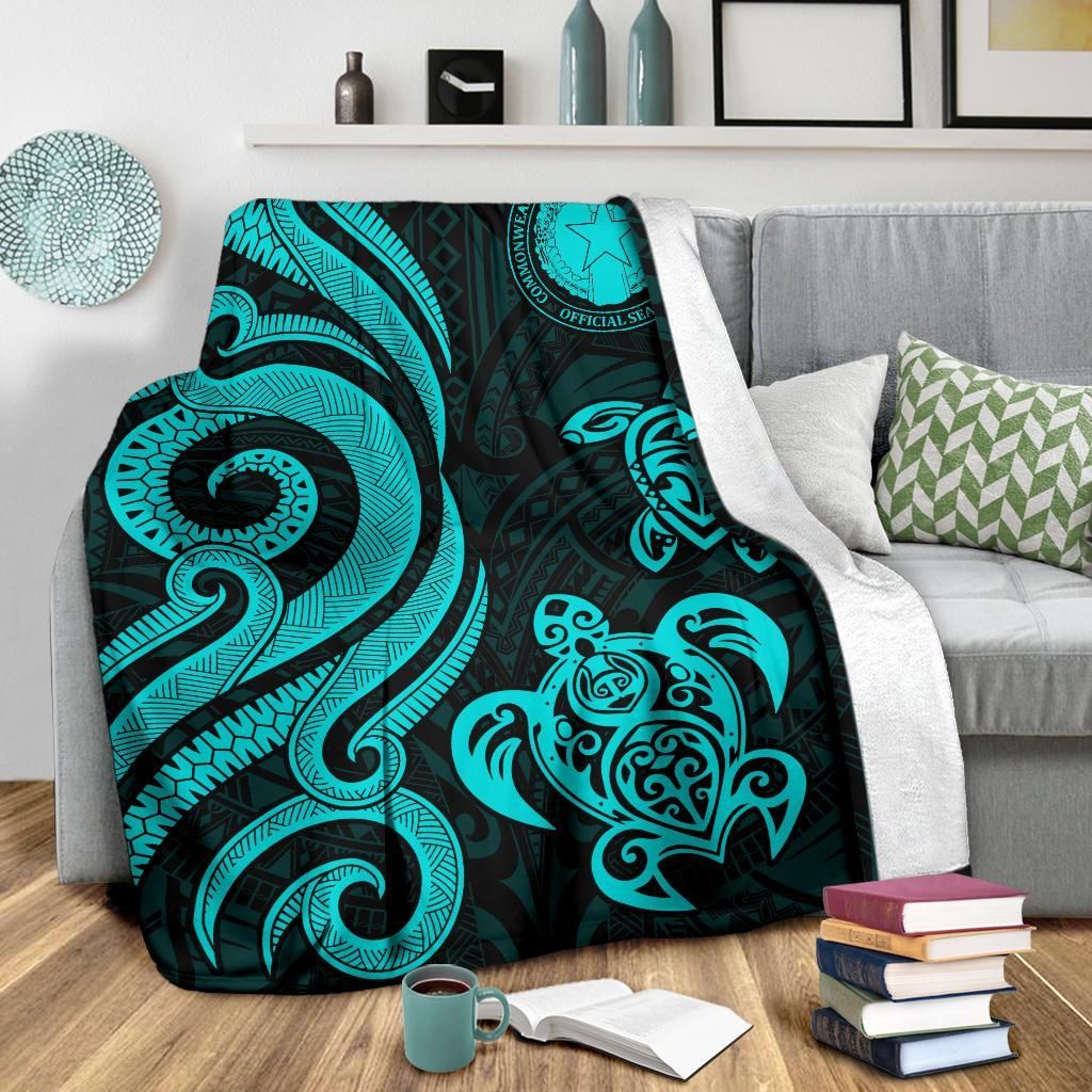 Northern Mariana Premium Blanket - Tentacle Turtle Turquoise-Myprintsy