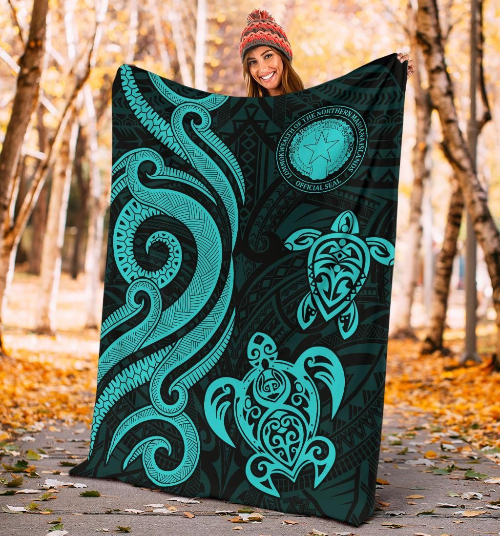 Northern Mariana Premium Blanket - Tentacle Turtle Turquoise-Myprintsy