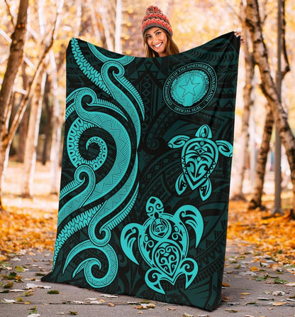 Northern Mariana Premium Blanket - Tentacle Turtle Turquoise-Myprintsy