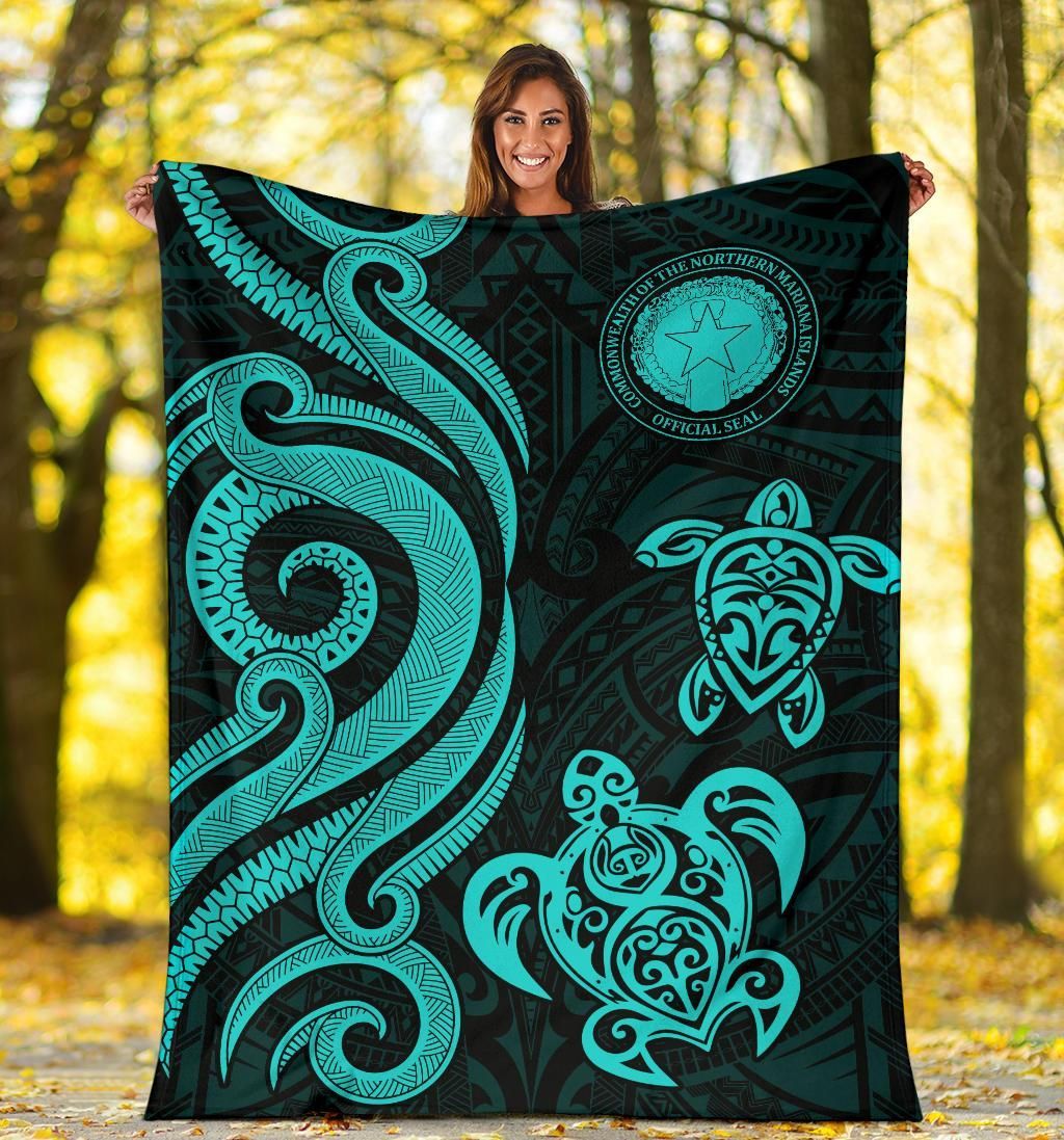 Northern Mariana Premium Blanket - Tentacle Turtle Turquoise-Myprintsy