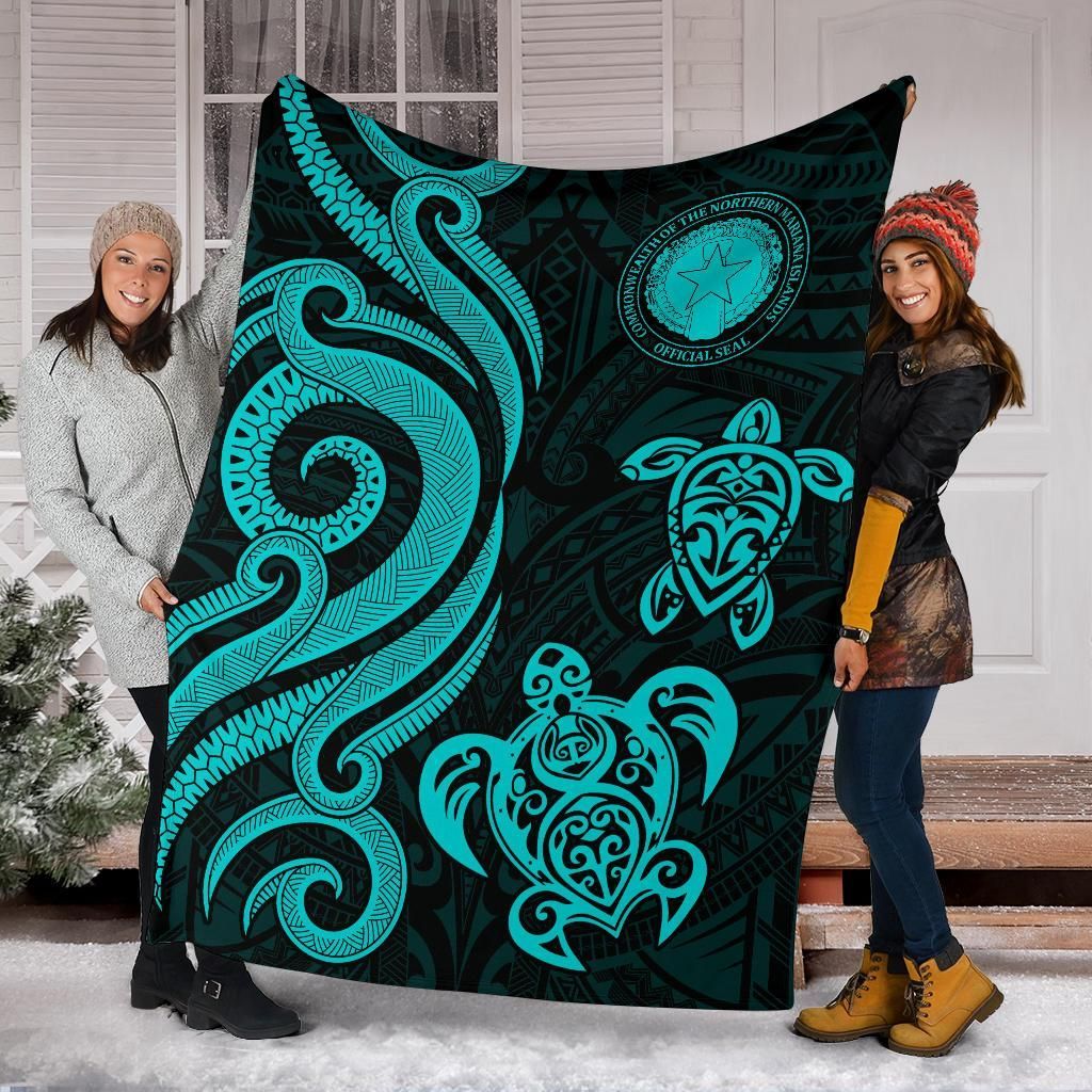 Northern Mariana Premium Blanket - Tentacle Turtle Turquoise-Myprintsy