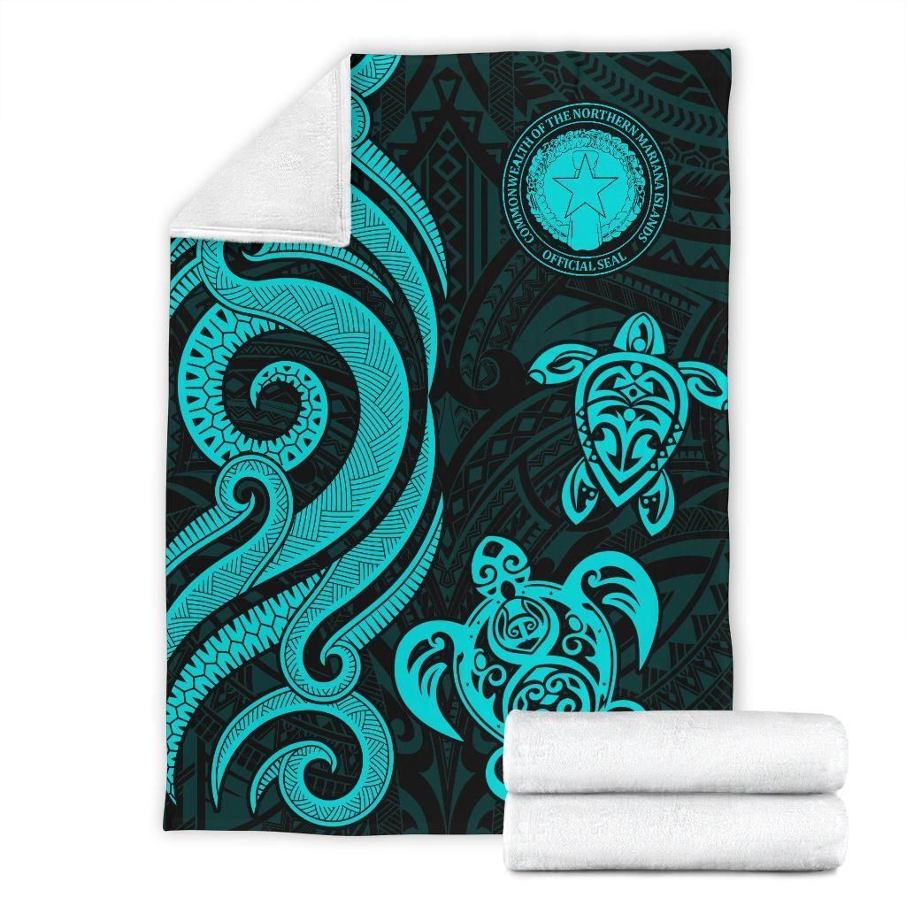 Northern Mariana Premium Blanket - Tentacle Turtle Turquoise-Myprintsy
