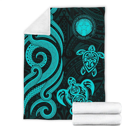 Northern Mariana Premium Blanket - Tentacle Turtle Turquoise-Myprintsy