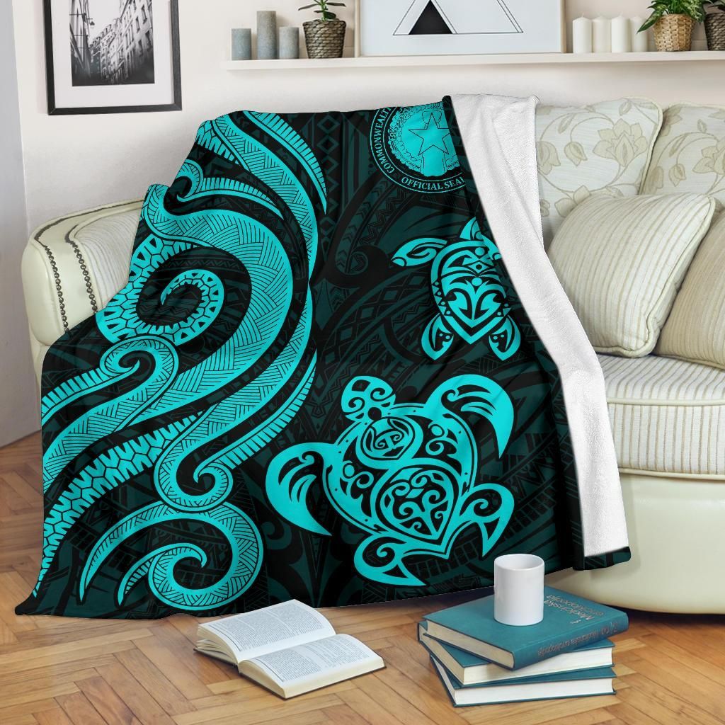 Northern Mariana Premium Blanket - Tentacle Turtle Turquoise-Myprintsy