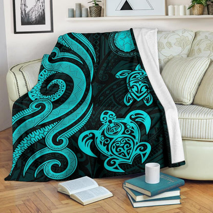Northern Mariana Premium Blanket - Tentacle Turtle Turquoise-Myprintsy