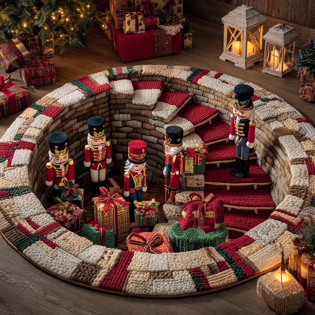 Nutcracker Stairwell Quilted Round Mat VTQ-Myprintsy