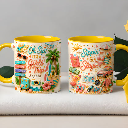 Oh Sip! It's a Girls' Trip - Personalized Accent Mug - Girls Trip Gifts-Myprintsy