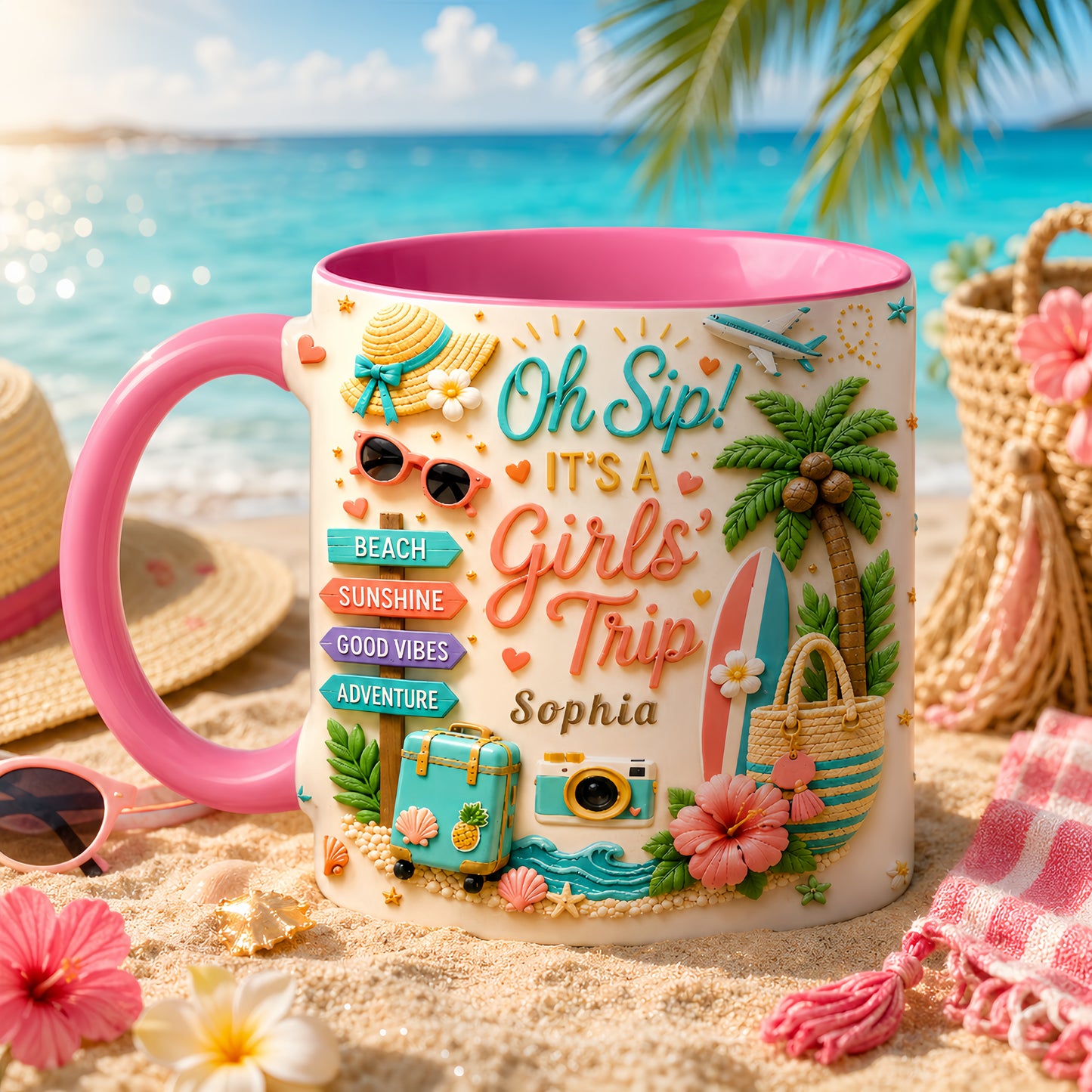 Oh Sip! It's a Girls' Trip - Personalized Accent Mug - Girls Trip Gifts-Myprintsy
