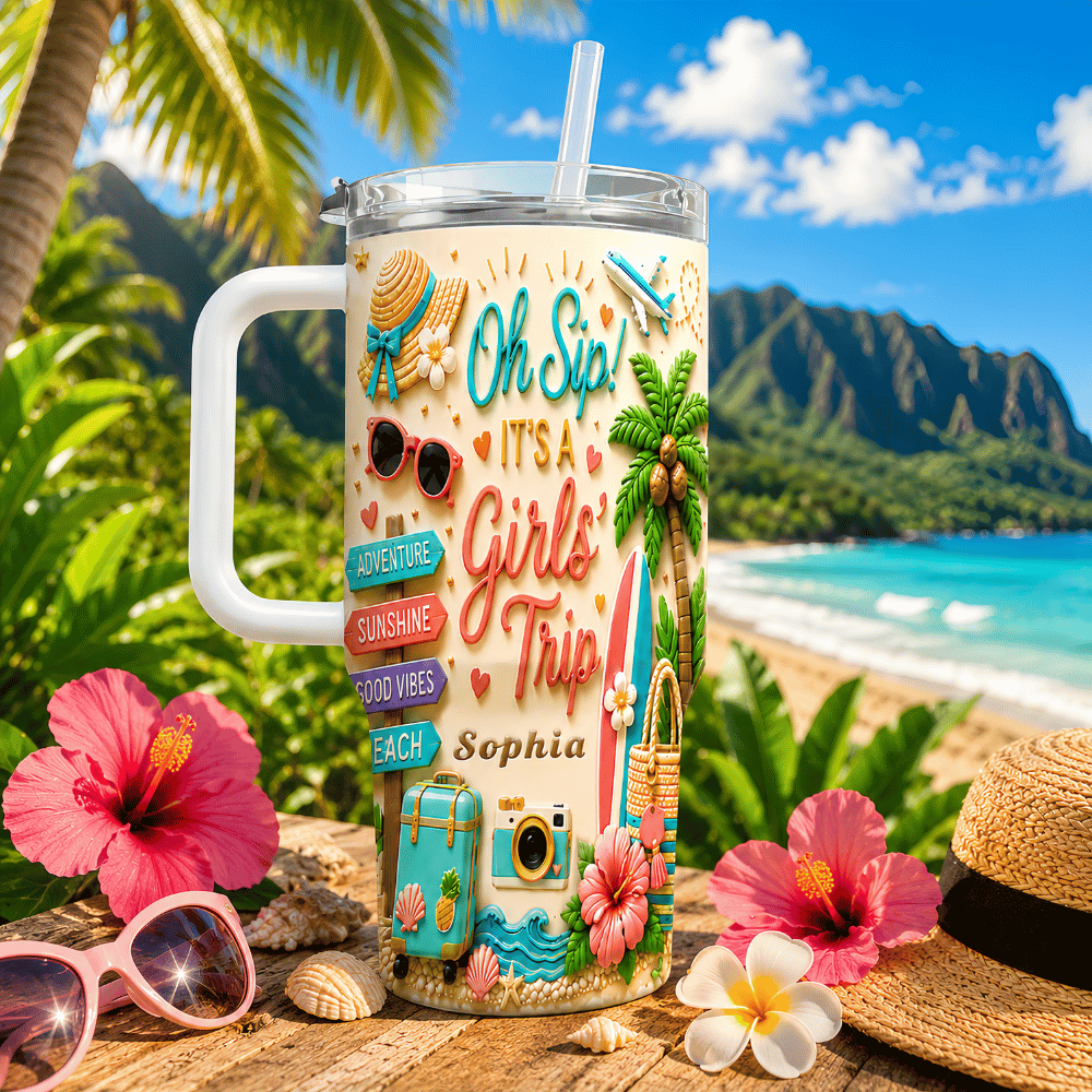 Oh Sip! It's a Girls' Trip - Personalized Girls' Trip 40oz Tumbler with Straw - Girls Trip Gifts-Myprintsy
