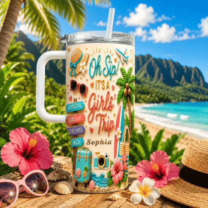 Oh Sip! It's a Girls' Trip - Personalized Girls' Trip 40oz Tumbler with Straw - Girls Trip Gifts-Myprintsy