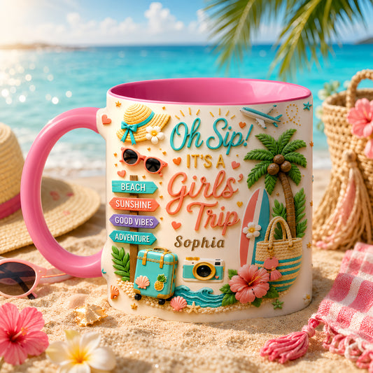 Oh Sip! It's a Girls' Trip - Personalized Girls' Trip Accent Mug - Gifts For Girls Trip-Myprintsy