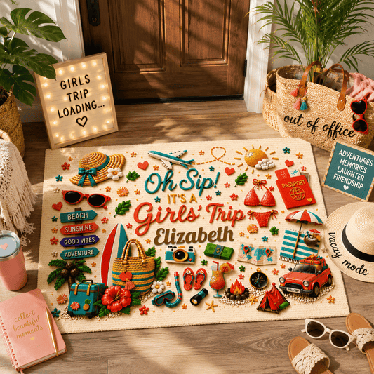 Oh Sip! It's a Girls' Trip - Personalized Girls' Trip Doormat - Gifts For Girls Trip-Myprintsy