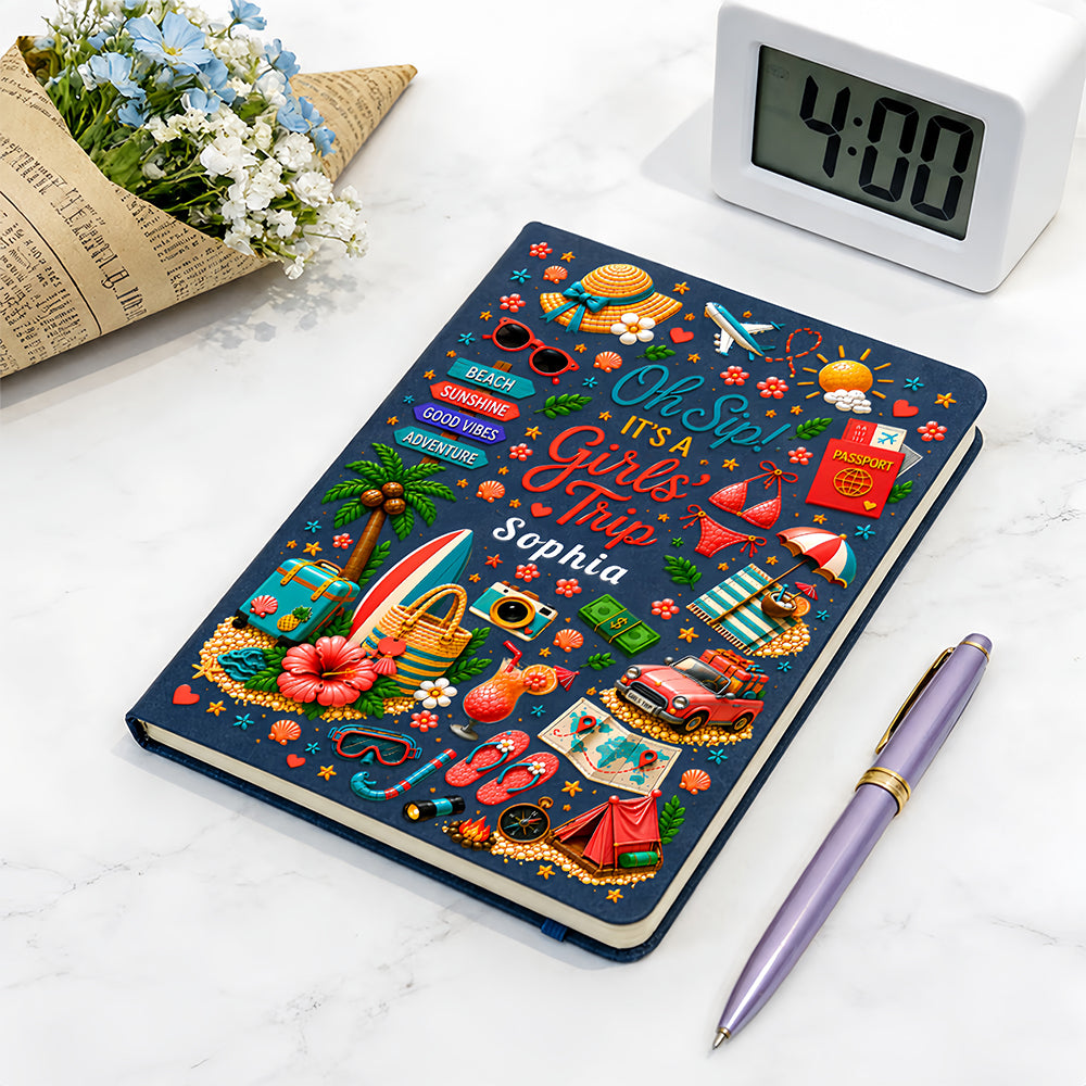 Oh Sip! It's a Girls' Trip - Personalized Girls' Trip Leather Cover Notebook - Gifts For Girls Trip-Myprintsy