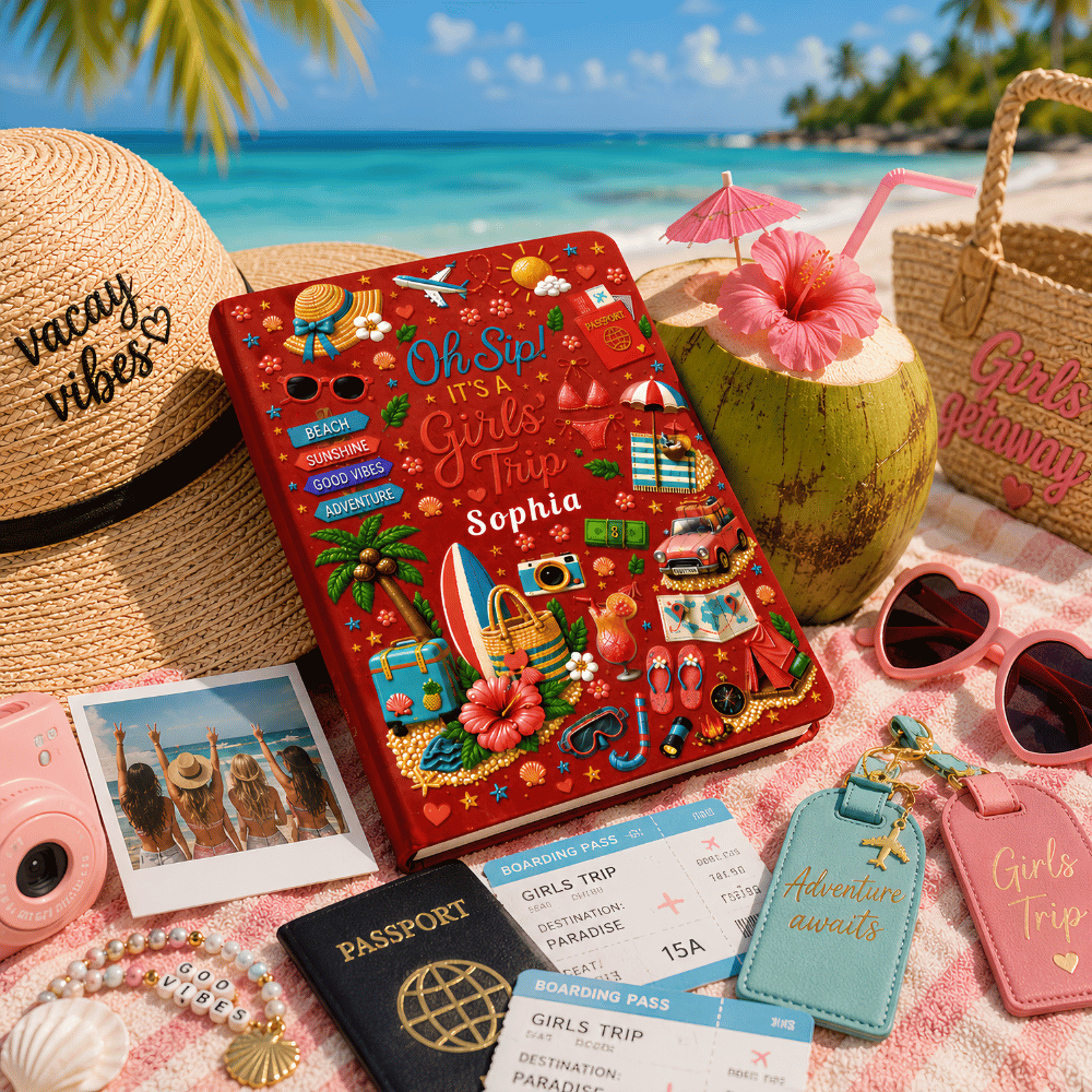 Oh Sip! It's a Girls' Trip - Personalized Girls' Trip Leather Cover Notebook - Gifts For Girls Trip-Myprintsy