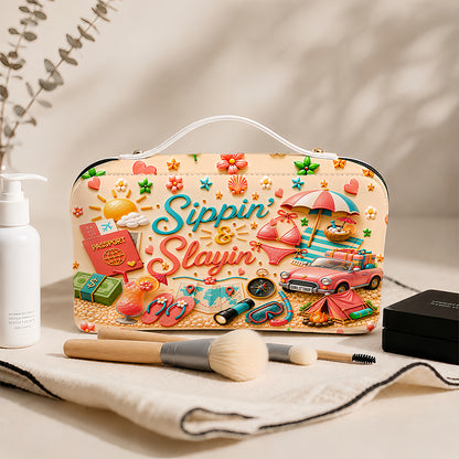 Oh Sip! It's a Girls' Trip - Personalized Girls' Trip Leather Makeup Bag - Gifts For Girls Trip-Myprintsy