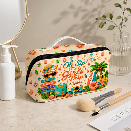 Oh Sip! It's a Girls' Trip - Personalized Girls' Trip Leather Makeup Bag - Gifts For Girls Trip-Myprintsy