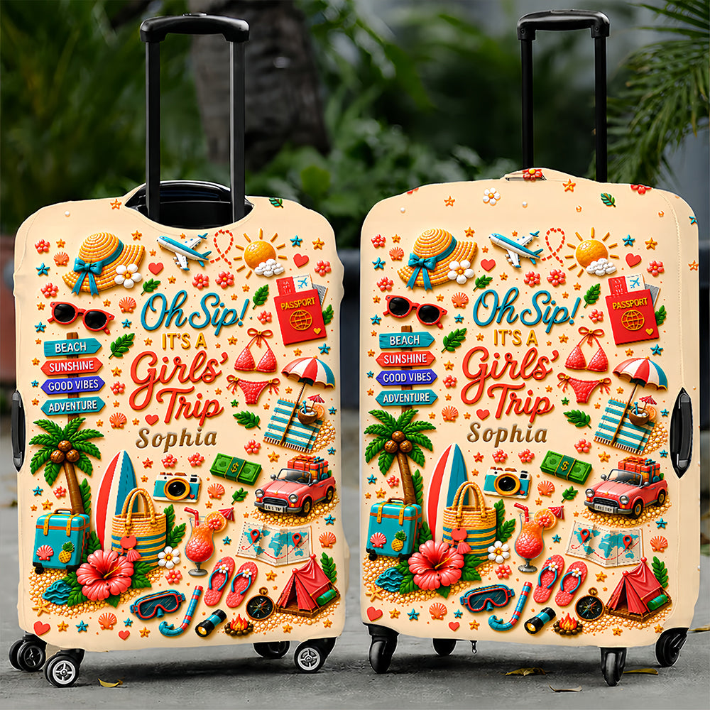 Oh Sip! It's a Girls' Trip - Personalized Girls' Trip Luggage Cover - Gifts For Girls Trip-Myprintsy