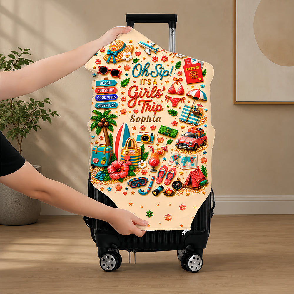 Oh Sip! It's a Girls' Trip - Personalized Girls' Trip Luggage Cover - Gifts For Girls Trip-Myprintsy