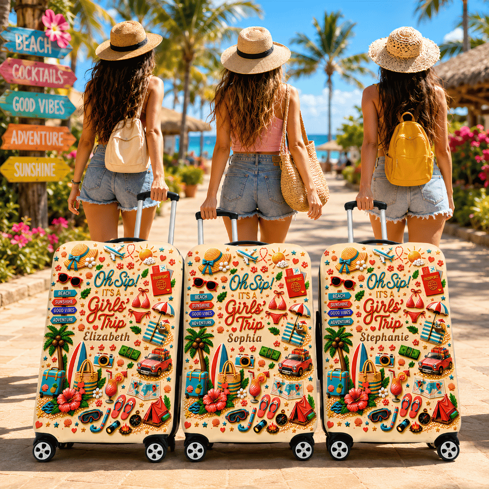 Oh Sip! It's a Girls' Trip - Personalized Girls' Trip Luggage Cover - Gifts For Girls Trip-Myprintsy