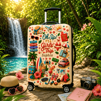 Oh Sip! It's a Girls' Trip - Personalized Girls' Trip Luggage Cover - Gifts For Girls Trip-Myprintsy