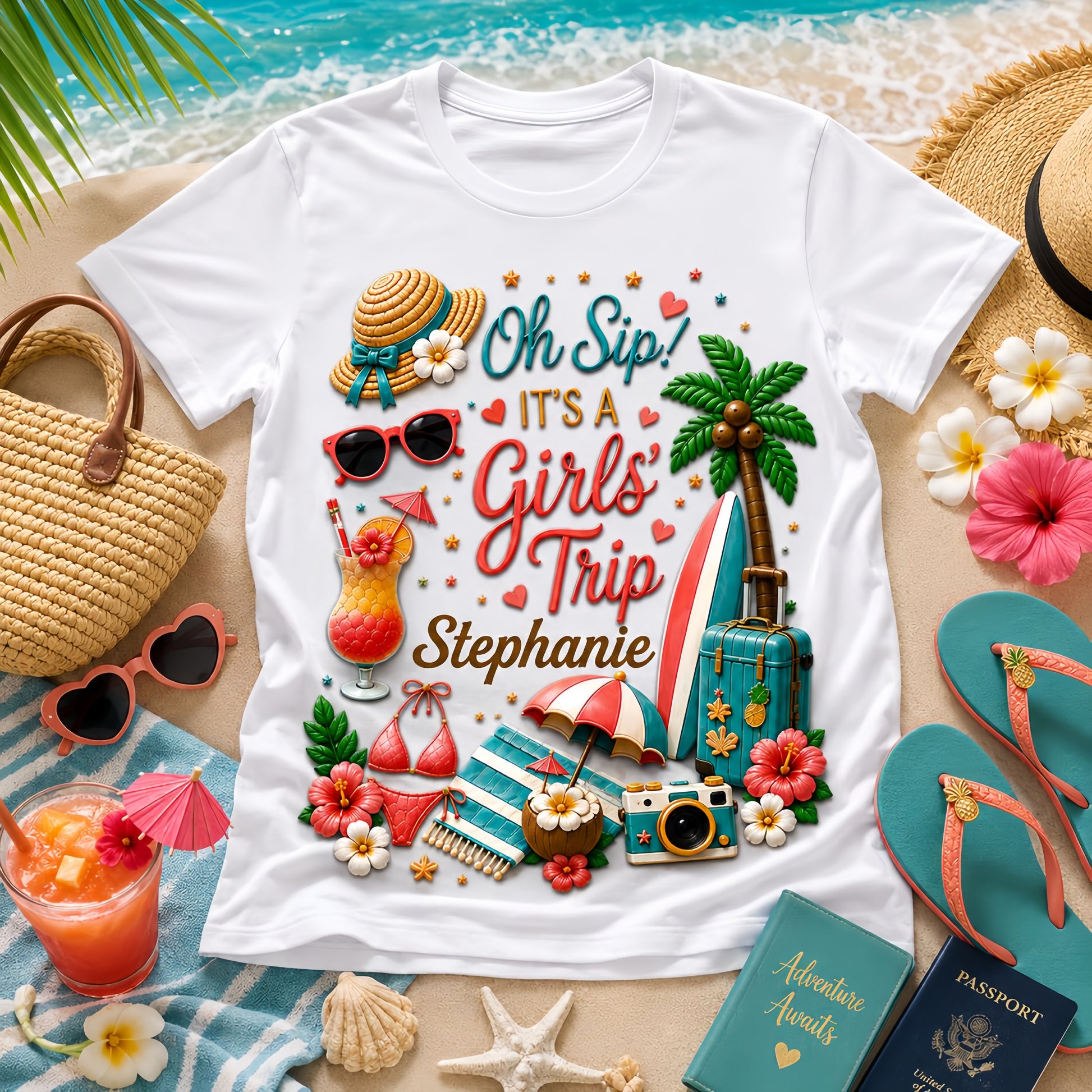 Oh Sip! It's a Girls' Trip - Personalized Girls' Trip Shirt - Gifts For Girls Trip-Myprintsy