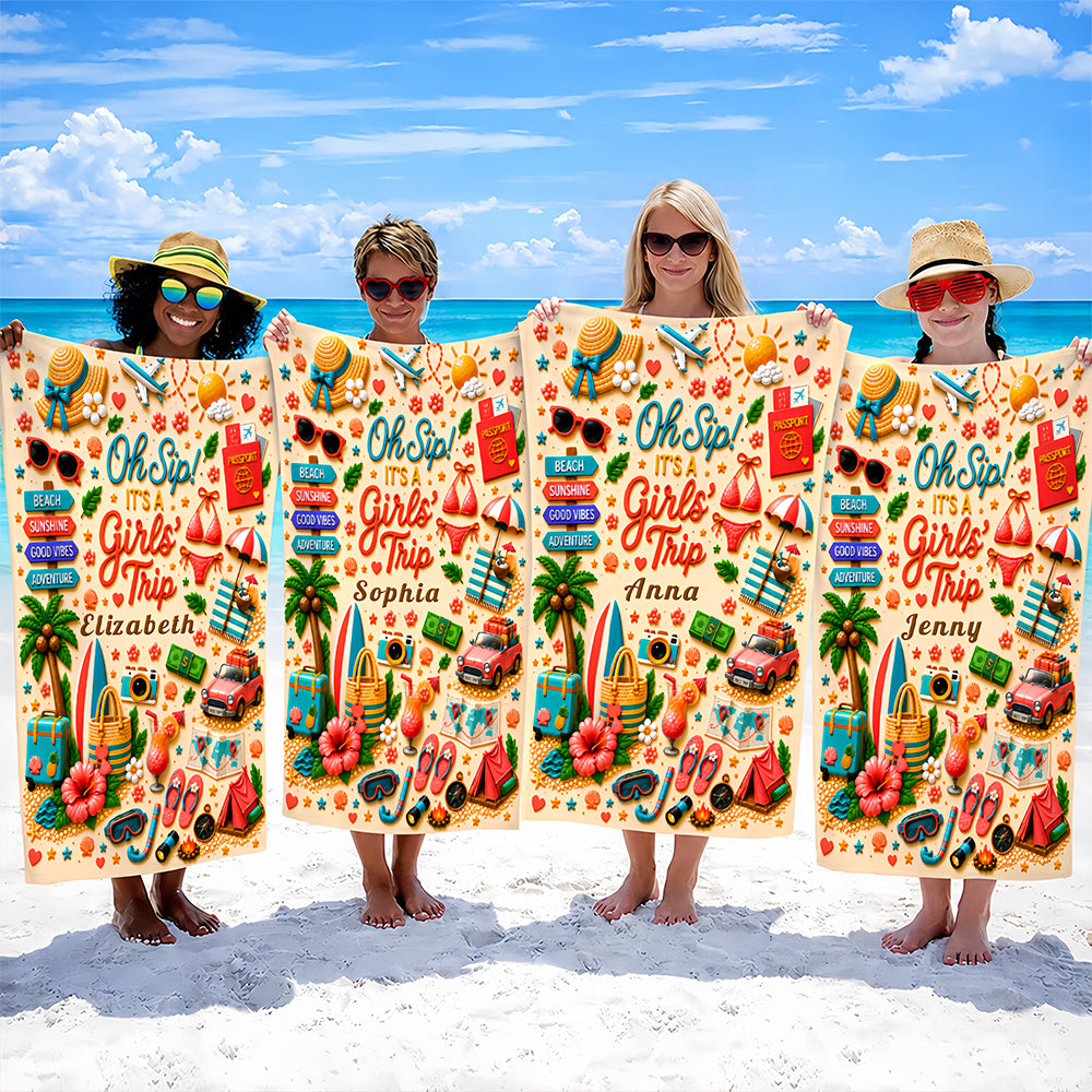 Oh Sip! It's a Girls' Trip - Personalized Girls' Trip Towel - Girls Trip Gifts-Myprintsy