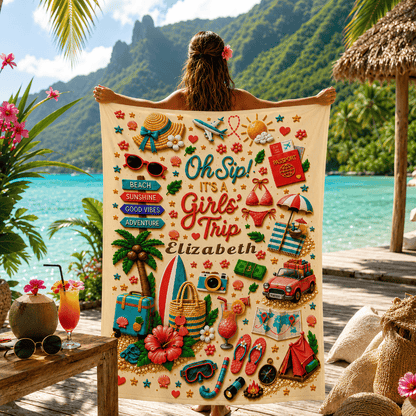 Oh Sip! It's a Girls' Trip - Personalized Girls' Trip Towel - Girls Trip Gifts-Myprintsy