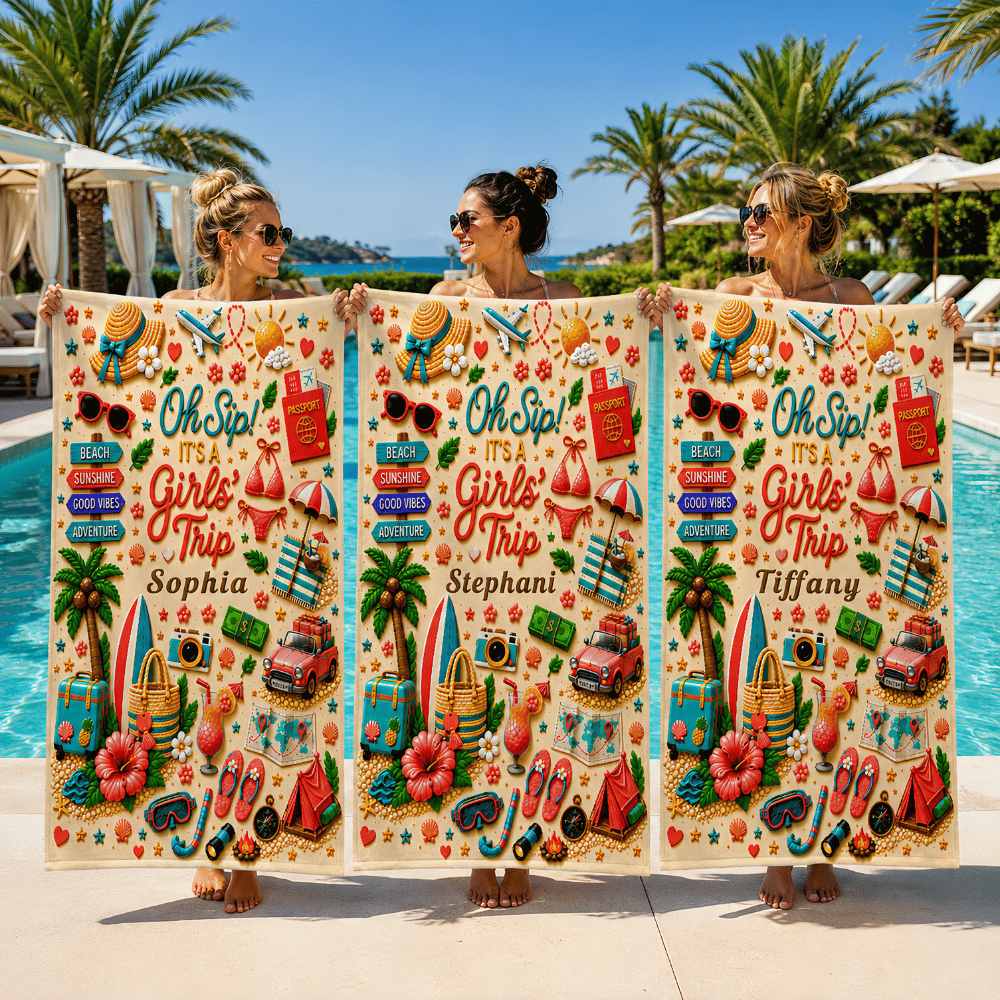 Oh Sip! It's a Girls' Trip - Personalized Girls' Trip Towel - Girls Trip Gifts-Myprintsy