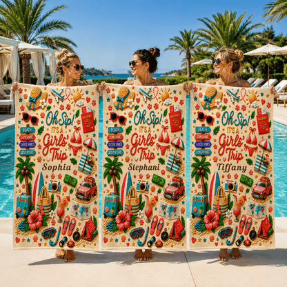 Oh Sip! It's a Girls' Trip - Personalized Girls' Trip Towel - Girls Trip Gifts-Myprintsy