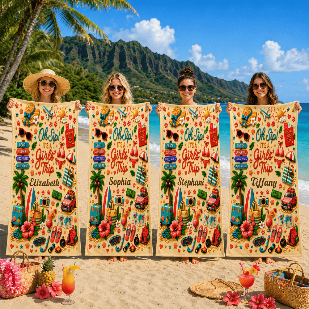 Oh Sip! It's a Girls' Trip - Personalized Girls' Trip Towel - Girls Trip Gifts-Myprintsy