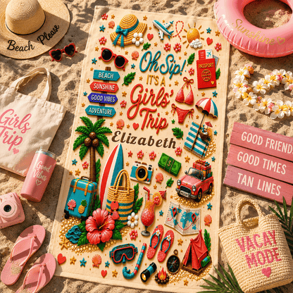 Oh Sip! It's a Girls' Trip - Personalized Girls' Trip Towel - Girls Trip Gifts-Myprintsy