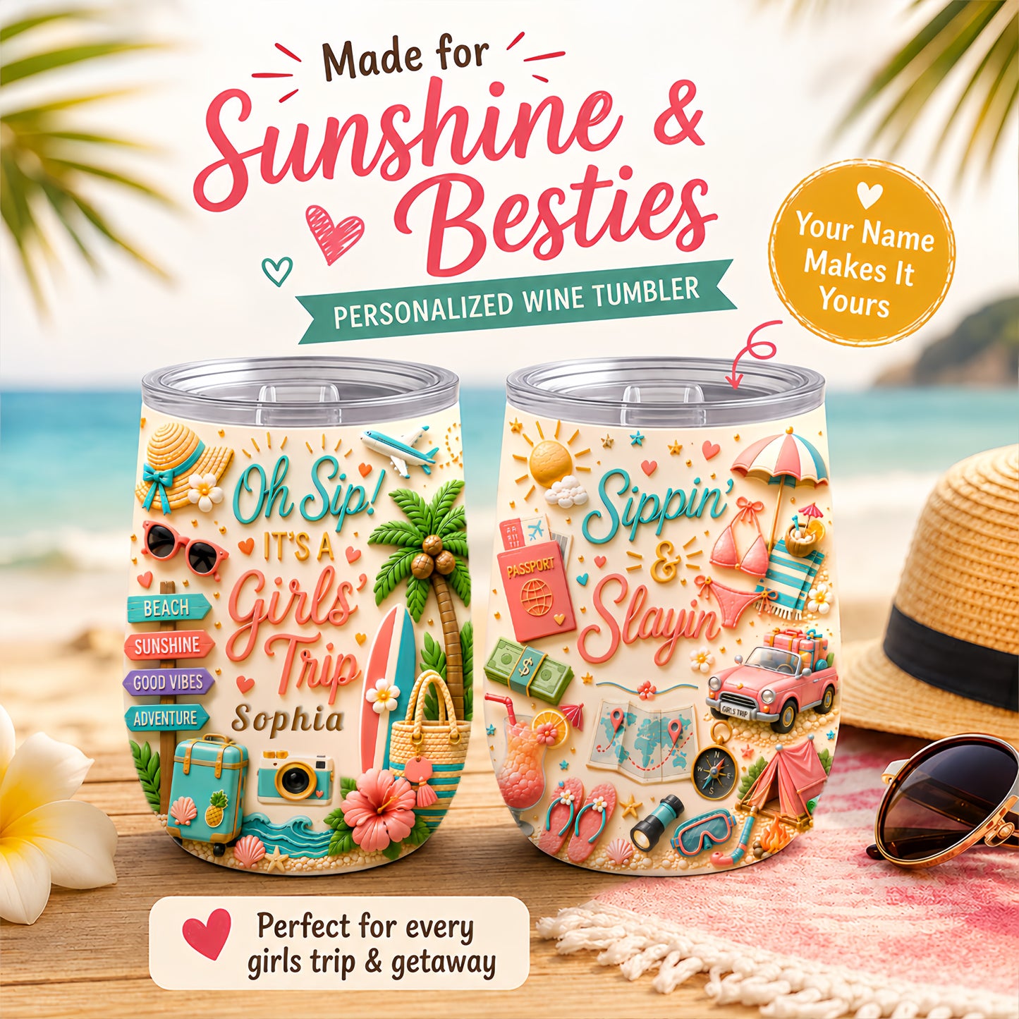 Oh Sip! It's a Girls' Trip - Personalized Girls' Trip Wine Tumbler (2 Side Print) - Girls Trip Gifts-Myprintsy