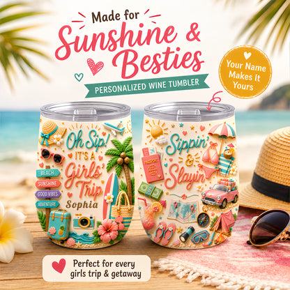 Oh Sip! It's a Girls' Trip - Personalized Girls' Trip Wine Tumbler (2 Side Print) - Girls Trip Gifts-Myprintsy