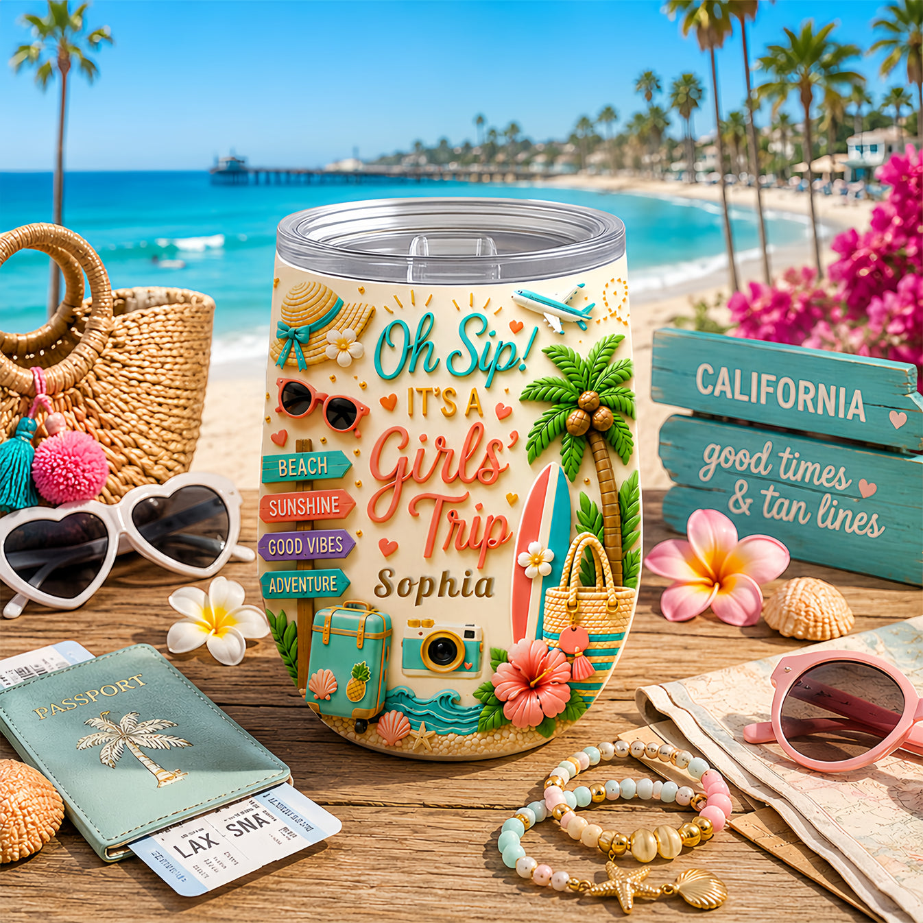 Oh Sip! It's a Girls' Trip - Personalized Girls' Trip Wine Tumbler (2 Side Print) - Girls Trip Gifts-Myprintsy