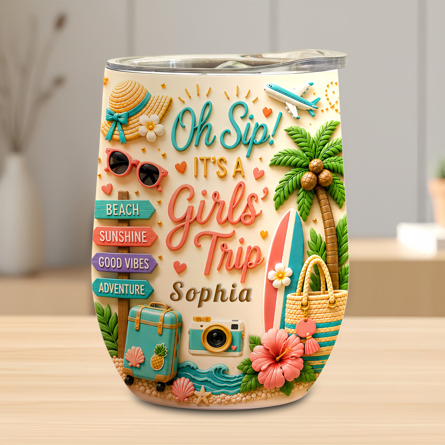 Oh Sip! It's a Girls' Trip - Personalized Girls' Trip Wine Tumbler (2 Side Print) - Girls Trip Gifts-Myprintsy