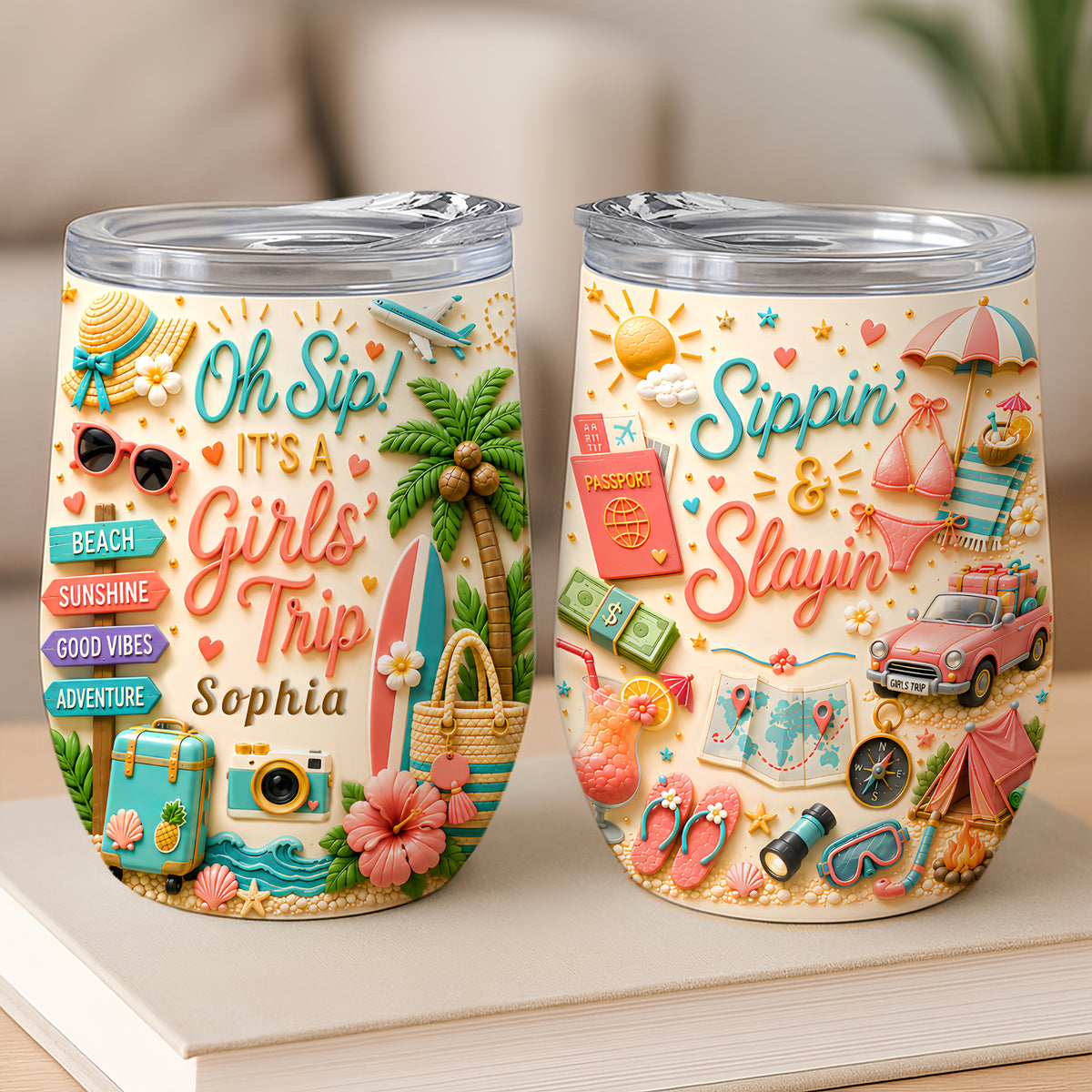 Oh Sip! It's a Girls' Trip - Personalized Girls' Trip Wine Tumbler (2 Side Print) - Girls Trip Gifts-Myprintsy