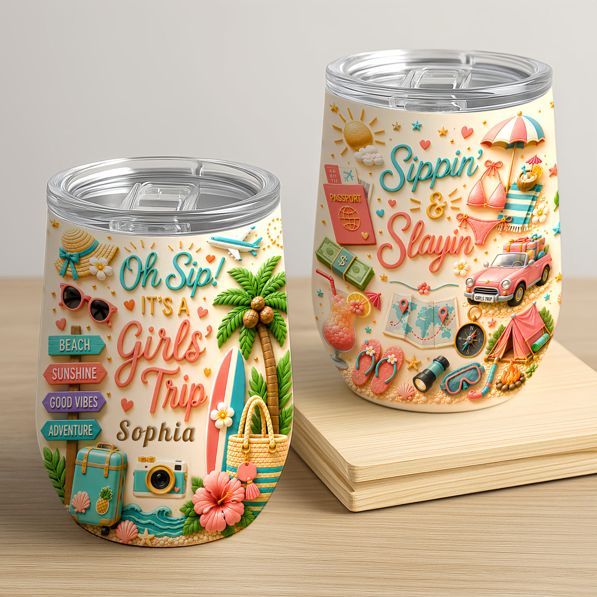 Oh Sip! It's a Girls' Trip - Personalized Girls' Trip Wine Tumbler (2 Side Print) - Girls Trip Gifts-Myprintsy