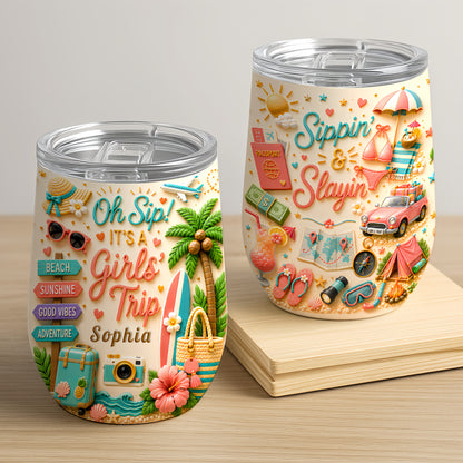 Oh Sip! It's a Girls' Trip - Personalized Girls' Trip Wine Tumbler (2 Side Print) - Girls Trip Gifts-Myprintsy