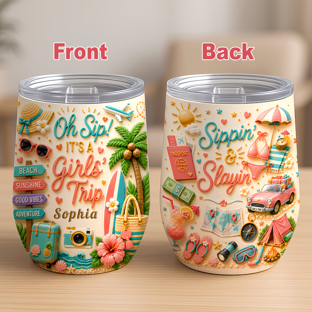 Oh Sip! It's a Girls' Trip - Personalized Girls' Trip Wine Tumbler (2 Side Print) - Girls Trip Gifts-Myprintsy